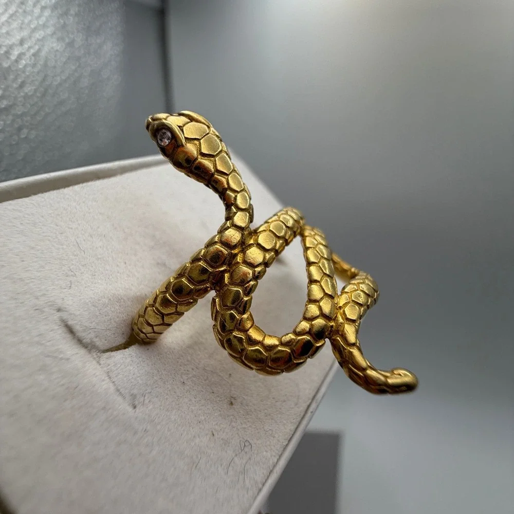 JLRY Snake Wrap Ring Women Size 7.5 Gold Plated 925 Sterling Silver Serpent New